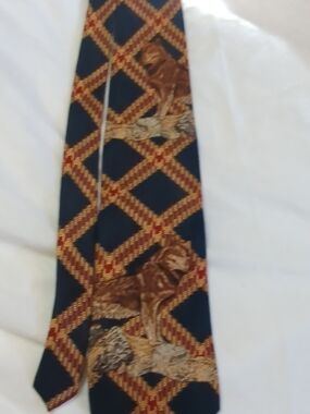 Navy Tie with Brown Lattice and Animal Motif